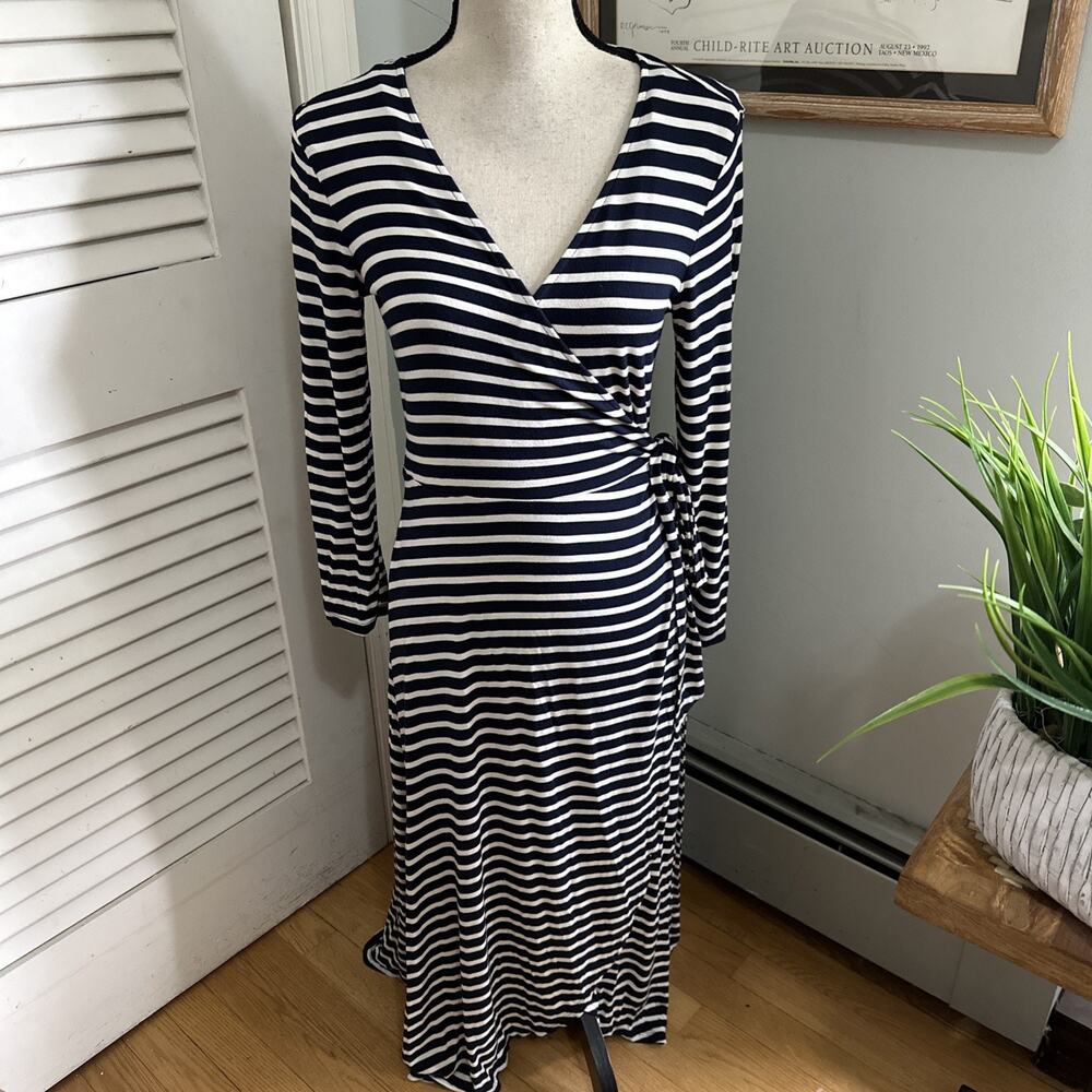 Gap Dress Womens XS Blue Striped Wrap Midi Long Sleeve Retro Minimalist Coastal